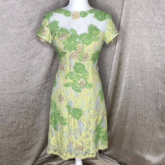 Jovani Lace Green Gold Double Layer Dress - Picture 3 of 12